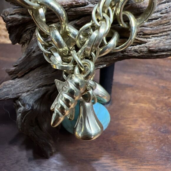 Link CharmBracelet Boho Chunky Heart Gold Tone, Moon Star Turquoise Like Charm - Picture 3 of 5